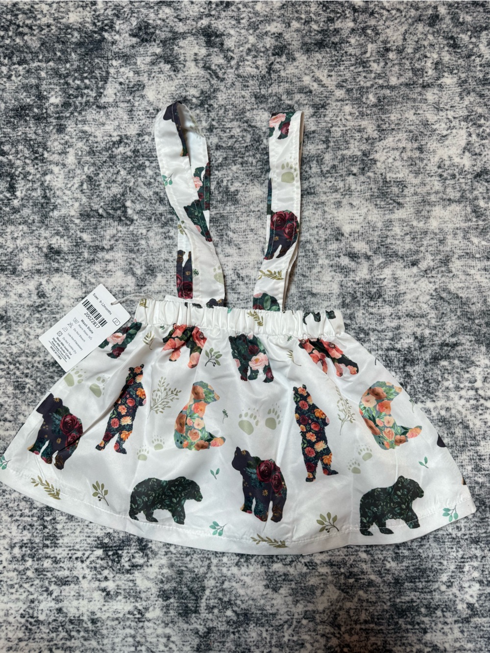 Kids Floral Bear Print Skirt Overalls  - White with Multicolor Floral Bears